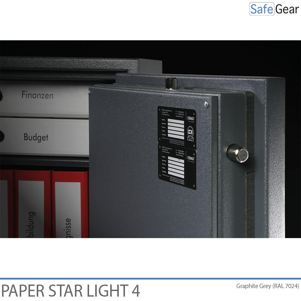Paper Star Light 4 Brandschutztresor – 7 Aktenordner – Einbruchschutz Klasse S2 / Feuerprüfung 30 min