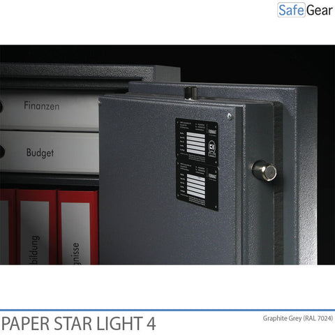 Paper Star Light 4 Feuerschutztresor - 7 Ordner - Einbruchschutz Klasse S2 / Feuerschutz 30 Min.