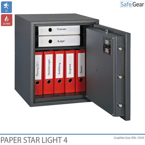 Paper Star Light 4 Feuerschutztresor - 7 Ordner - Einbruchschutz Klasse S2 / Feuerschutz 30 Min.