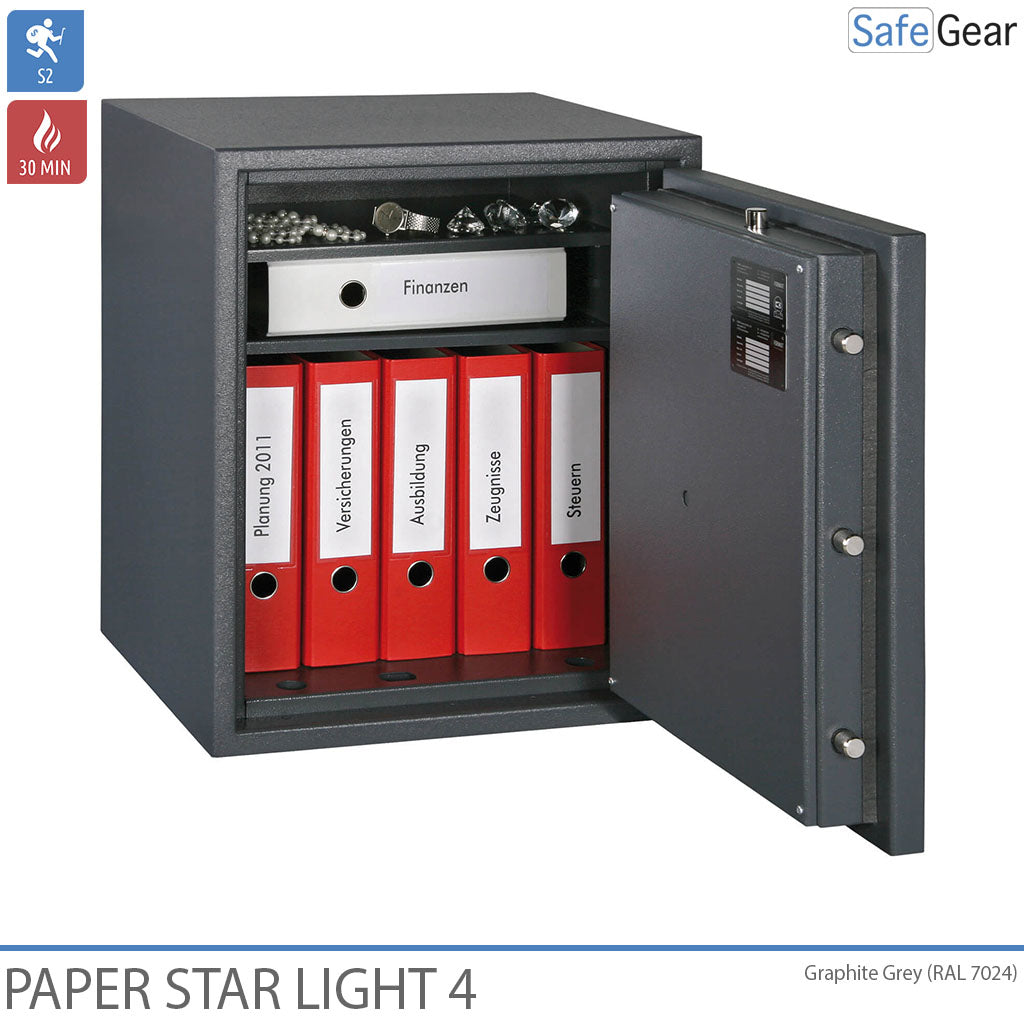 Paper Star Light 4 Feuerschutztresor - 7 Ordner - Einbruchschutz Klasse S2 / Feuerschutz 30 Min.