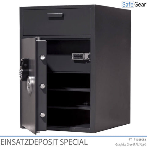 EINSATZ DEPOSIT SAFE SPECIAL WITH INTERNAL COMPARTMENT - 45 DEGREE DOOR OPEN
