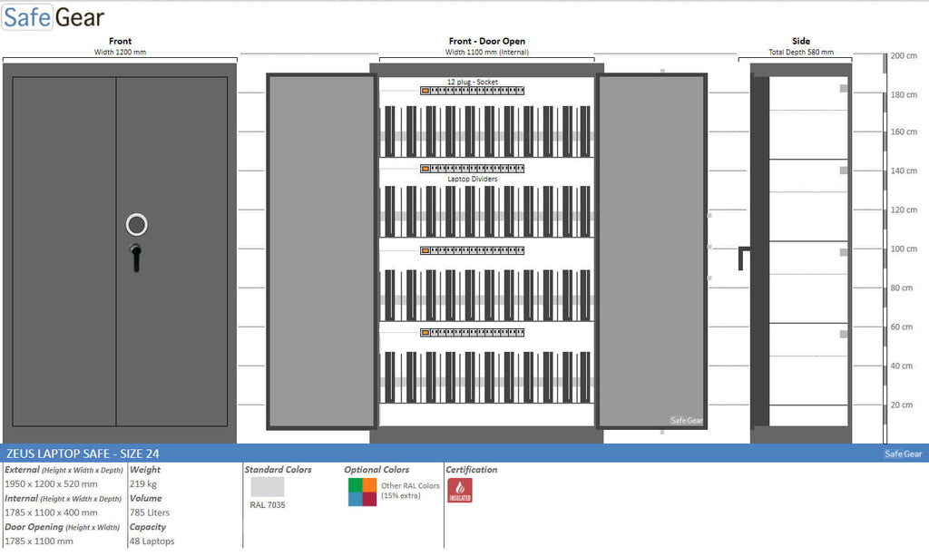 Zeus 24 - coffre-fort pour ordinateurs portables (48 ordinateurs portables) - Serrure à code
