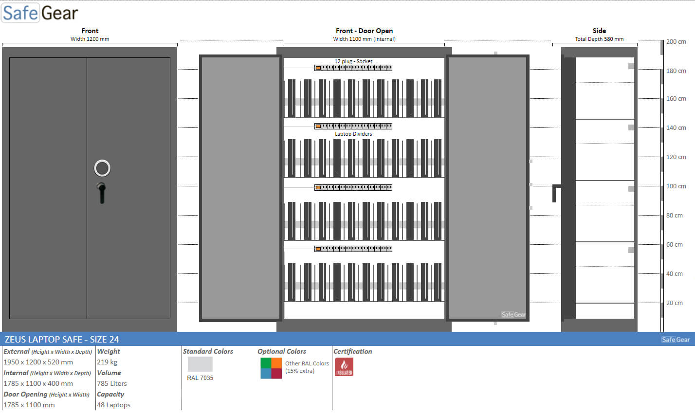 Zeus 24 - coffre-fort pour ordinateurs portables (48 ordinateurs portables) - Serrure à code