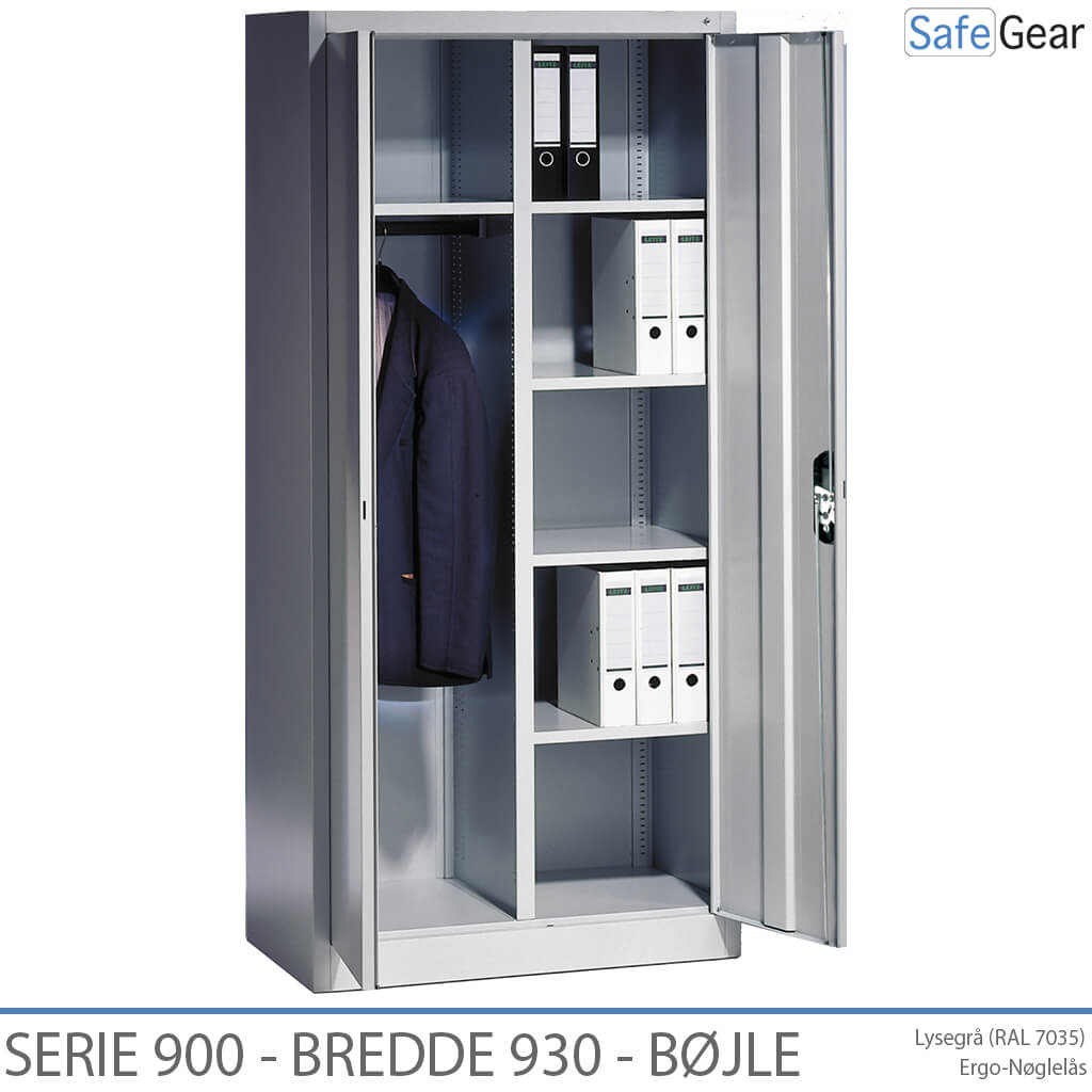 Stahlschrank Serie 900D Breite 930 mm mit 4 Einlegeböden und Kleiderstange