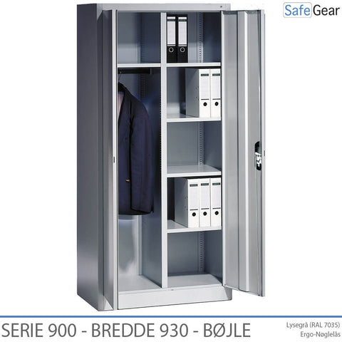 Stahlschrank Serie 900D Breite 930 mm mit 4 Einlegeböden und Kleiderstange
