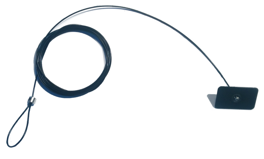 Wiresikring, hvid, Ø 1mm, 183cm. Lasso og Metalplade med klæbeflade på 32 x 22mm. Hvid