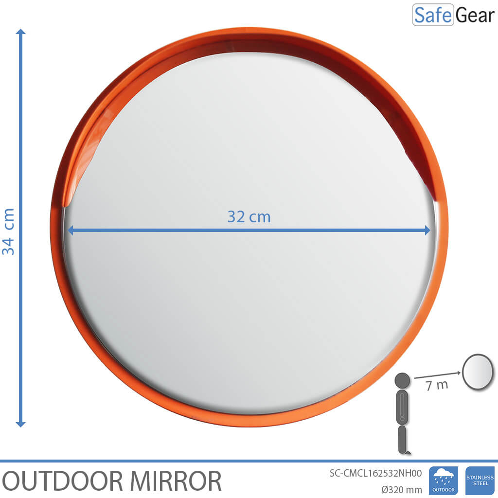 Miroir de circulation - Rond - Acier inoxydable anti-usure - Cadre orange