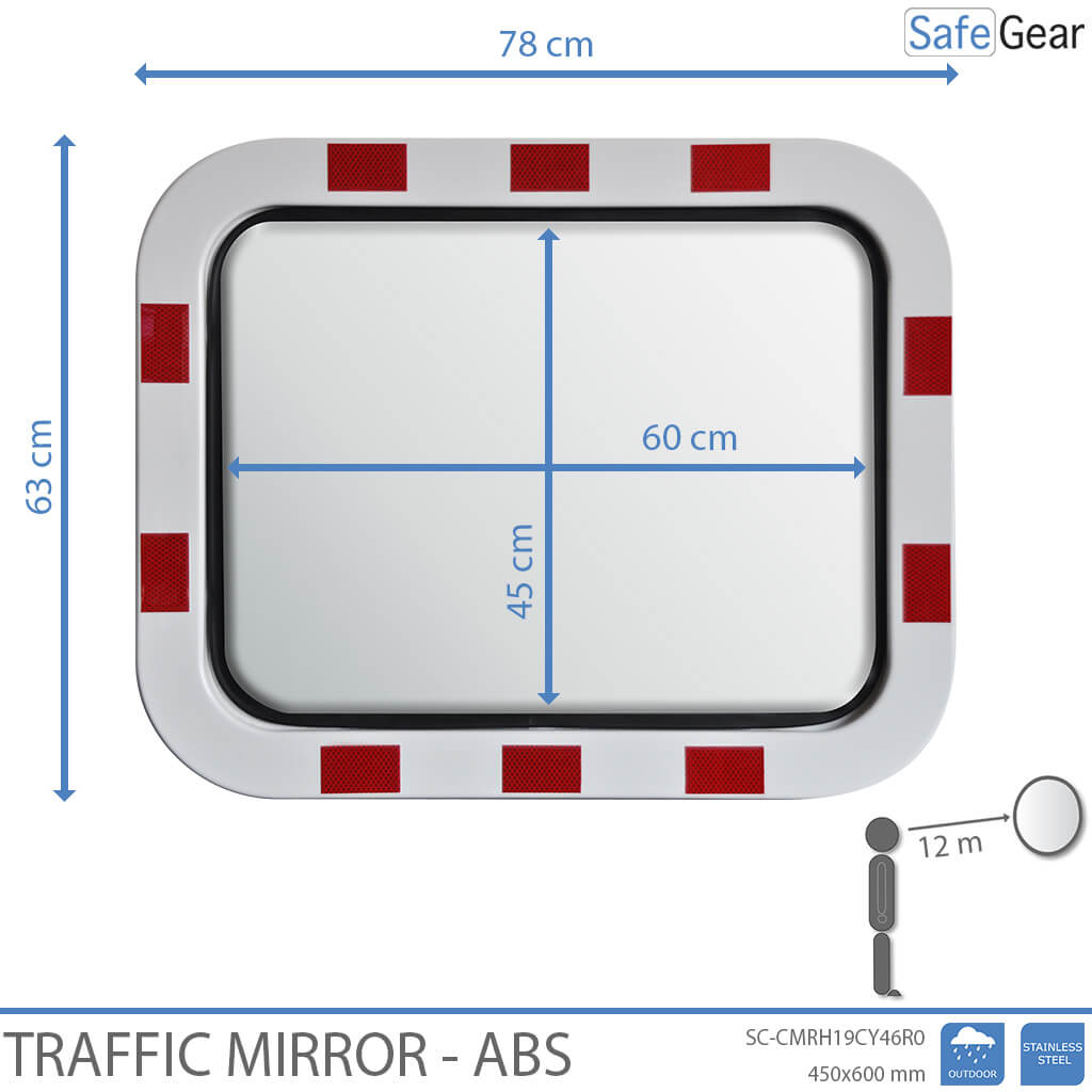 Miroir de circulation - Rectangulaire - Cadre rouge/blanc