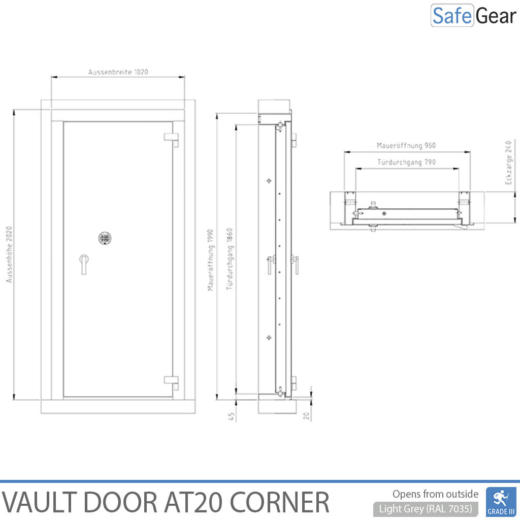 Porte blindée / Porte de coffre - AT3-20 - Niveau 3 - Serrure à clé